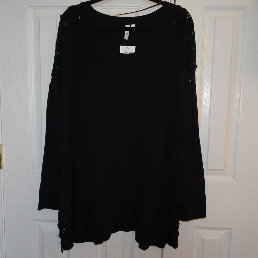 Black Cable & Gauge Long Sleeve Sweater Blouse Plus Size